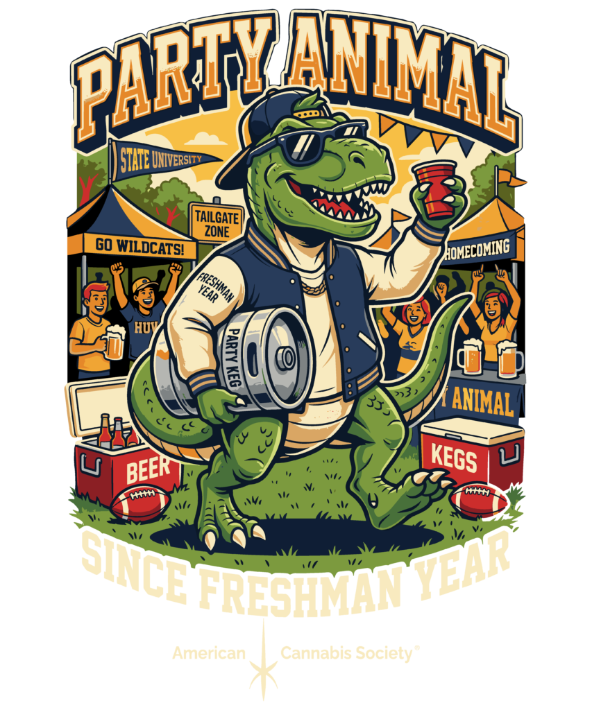 THCFactor.com Party Animal tailgate graphic tee - cannabis streetwear design